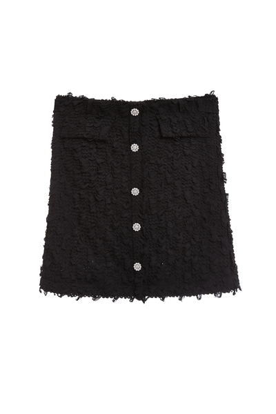 帶子紗式小香風珍珠釦短裙