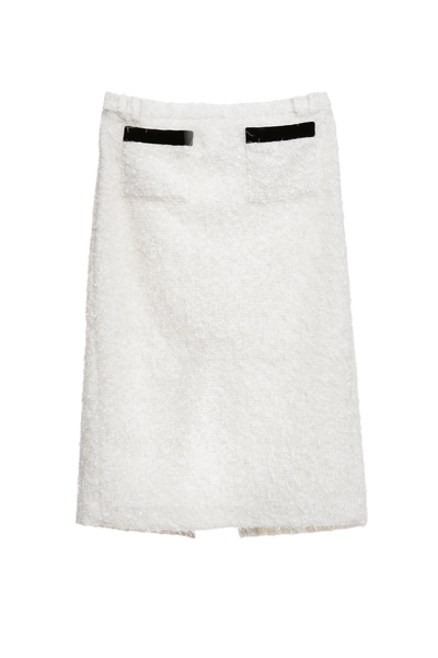 彈性花呢羽毛紗黑織帶中長窄裙