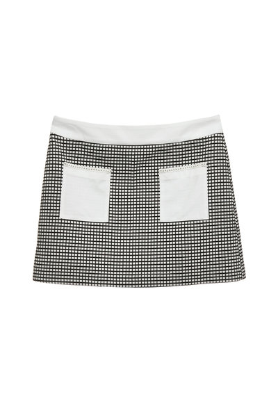 異材拼接彈性格子短裙