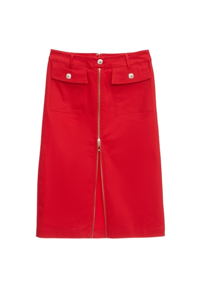 個性紅拉鍊開岔中長裙