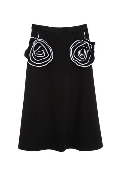 鑲色邊手工繞花中長展裙