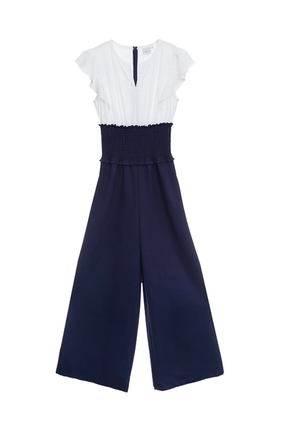 日蝕藍色配色連身長褲