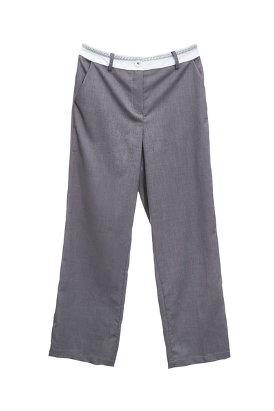 港霧灰跳色腰頭套裝長褲