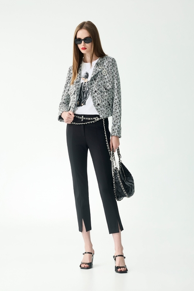 雙腰頭設計彈性窄管褲