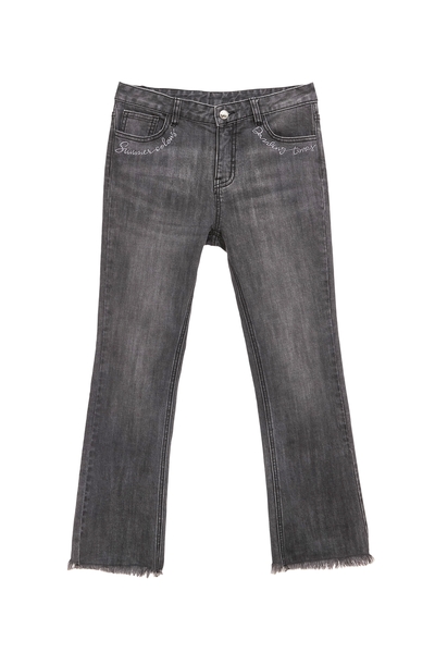 丁香灰繡字牛仔長褲