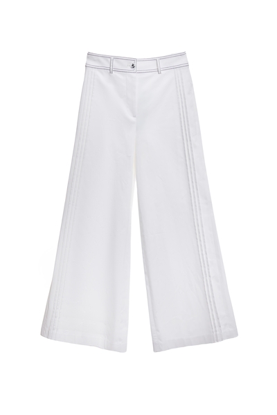 跳色壓線造型闊腿褲