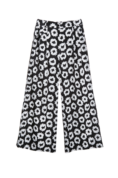 黑白手繪花打摺寬褲