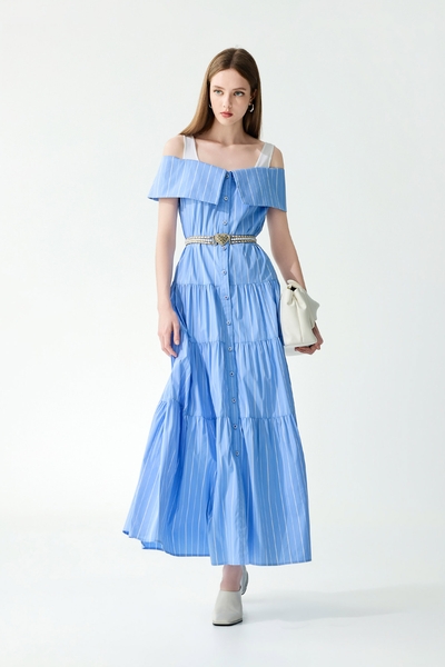 假兩件丹寧藍長洋裝