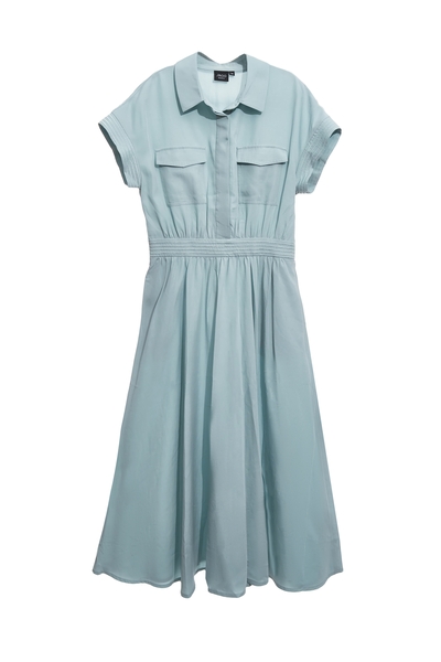 海沫綠棉麻休閒洋裝