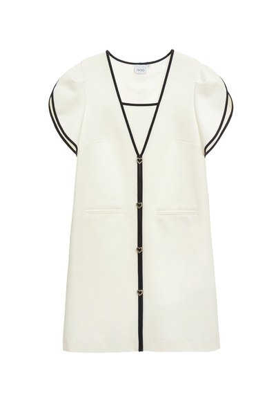 亮白色小香風飾邊洋裝