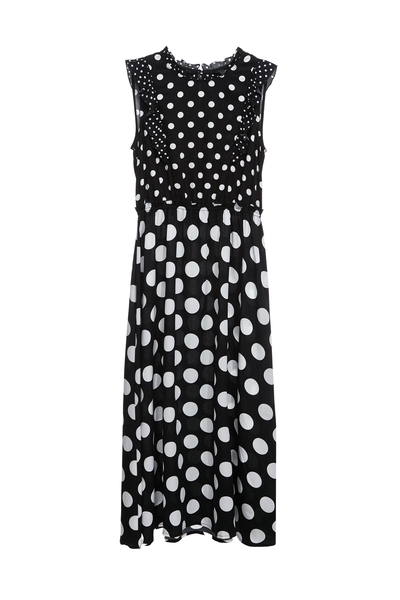 黑白點荷葉背心洋裝