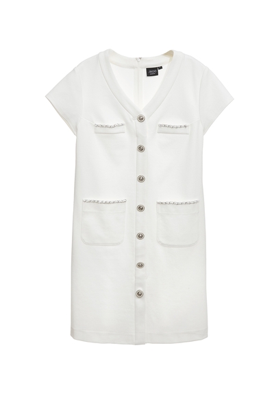 V領皮鍊貼袋洋裝