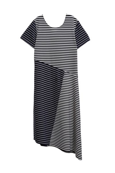 不對稱條紋剪接洋裝