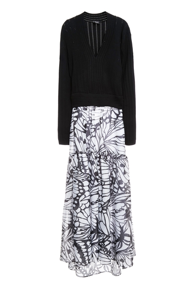 蝴蝶圖騰拼接針織洋裝