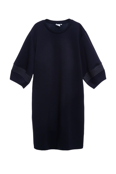 午夜藍跳線設計直筒洋裝