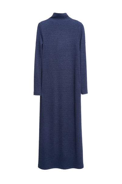 復古藍針織長洋裝