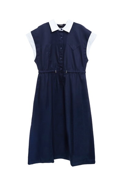 假兩件落肩收腰襯衫洋裝