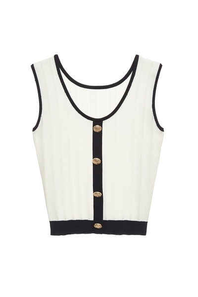 亮白色小香風針織背心