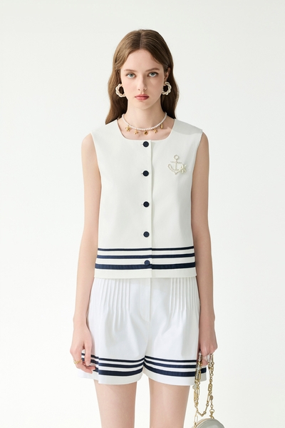 綴珠鍊船錨背心式上衣