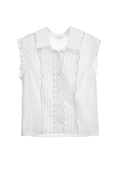 光學白撞色收邊上衣