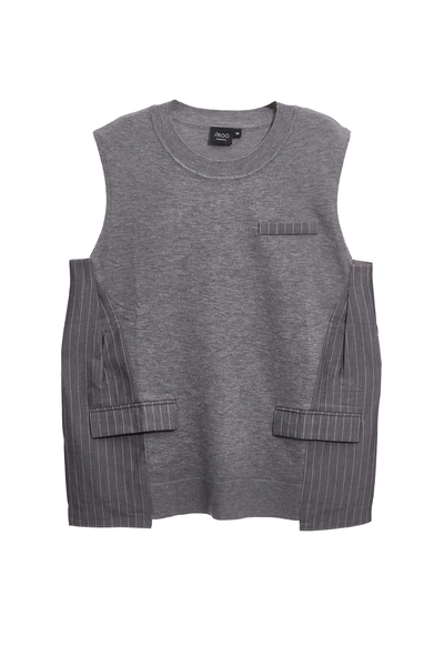 薄暮灰異材質拼接上衣