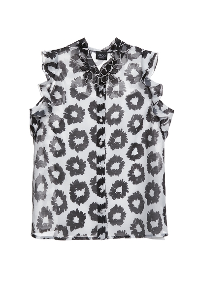 黑白手繪花荷葉背心上衣