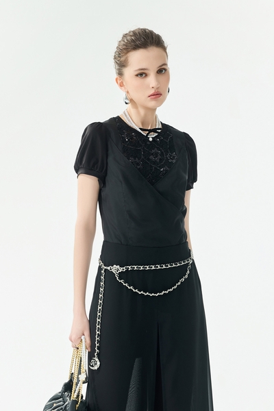 異材拼接交叉式變化上衣