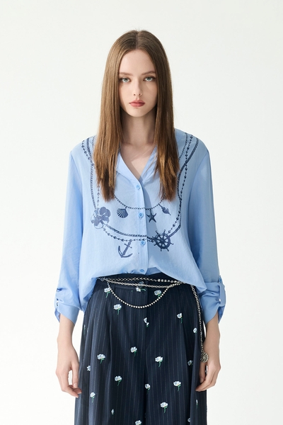 海洋印花純棉上衣