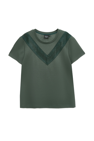 高山綠V型蕾絲T