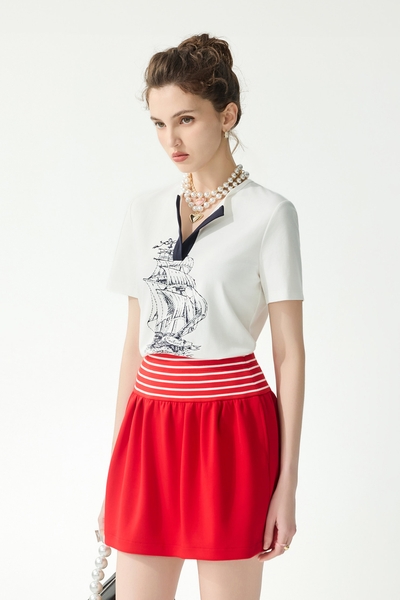 經典雙軌帆船刺繡Ｔ恤上衣