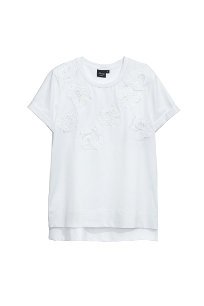 玫瑰異材簍空繡花T恤
