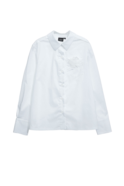 玫瑰繡花口袋簡約襯衫