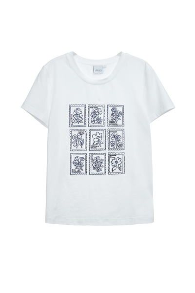 花朵郵票造型T恤上衣