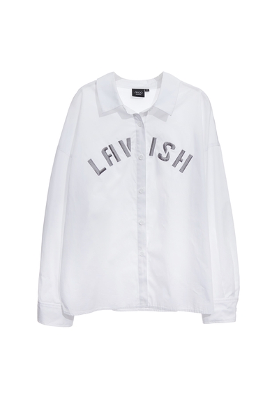 丁香灰刺繡長版襯衫