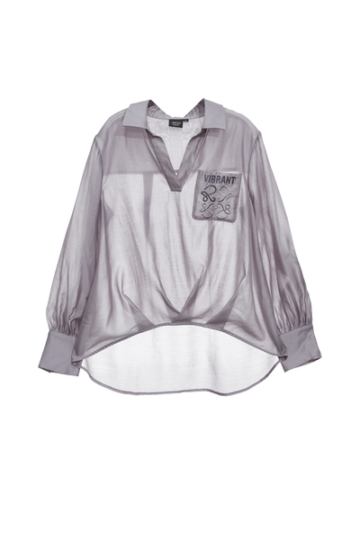 終極灰抓摺絲棉襯衫