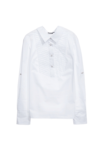 抓褶裝飾彈性長袖襯衫