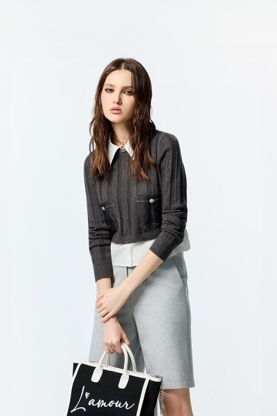 靜謐灰假兩件針織上衣