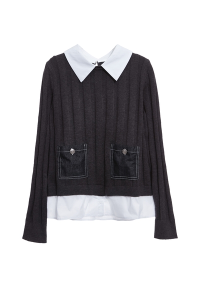 靜謐灰假兩件針織上衣