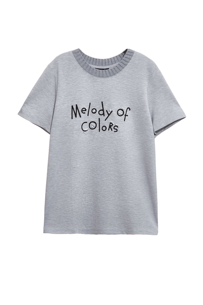 高級灰字體繡花佐珍珠縫飾上衣