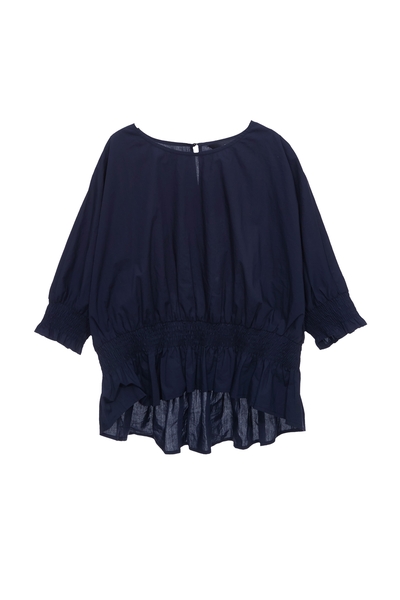 午夜藍縮腰短袖單品上衣