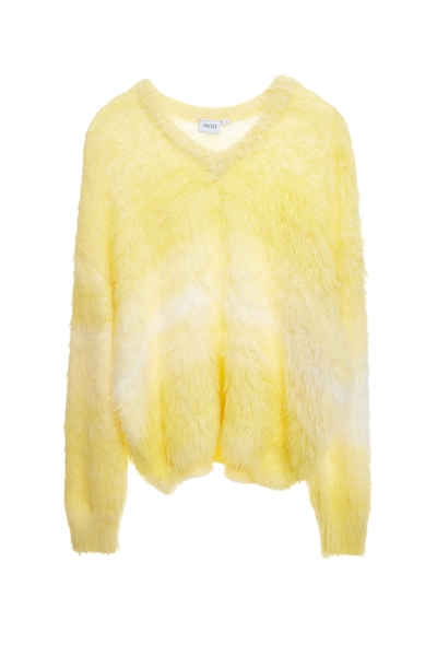 萊姆黃暈染長毛針織上衣