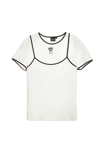 黑邊愛心繡花假兩件T恤