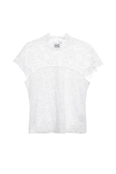 珍珠白小高領彈性蕾絲單品