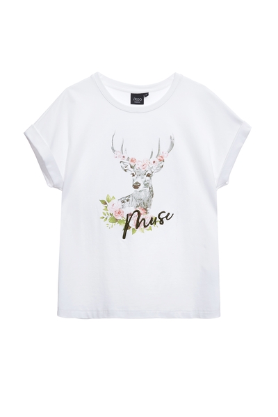 戴花環魅鹿印花Ｔ恤上衣