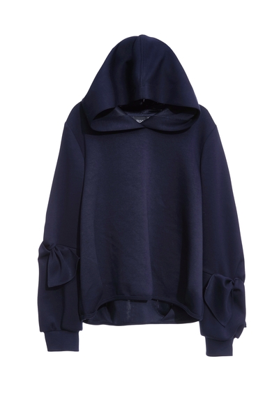 濃厚靛藍蝴蝶結袖上衣