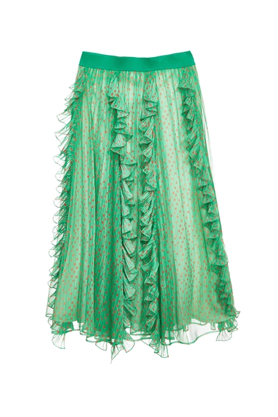 落日珊瑚點點雪紡長裙