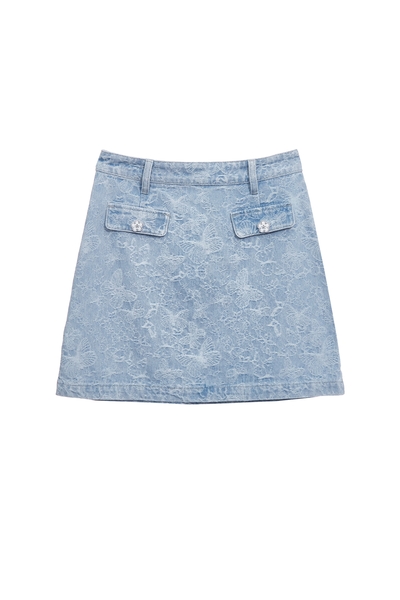 蝴蝶圖騰褆花牛仔裙