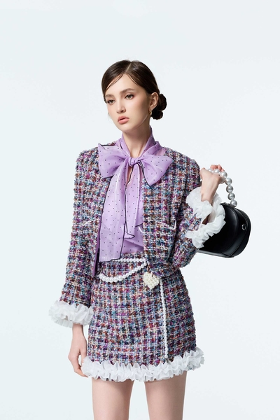 層次荷葉造型花呢紗短裙