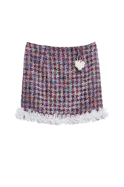 層次荷葉造型花呢紗短裙