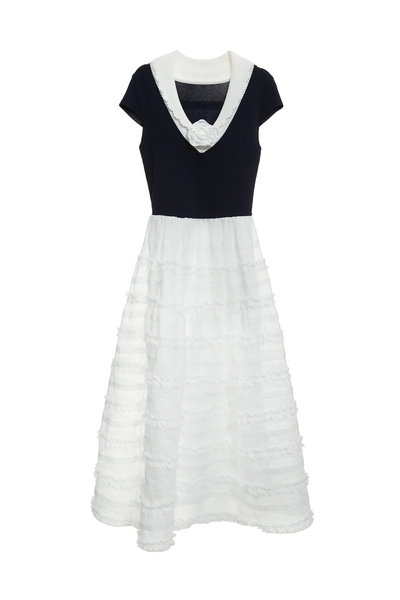 異材質拼接公主風長洋裝